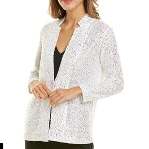 Nic+Zoe sequin cardigan sweater knit open-front white silver womens small